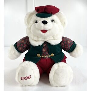 Vtg 1996 MTY International Papa Teddy Bear Plush Christmas Green Vest Hat 20"